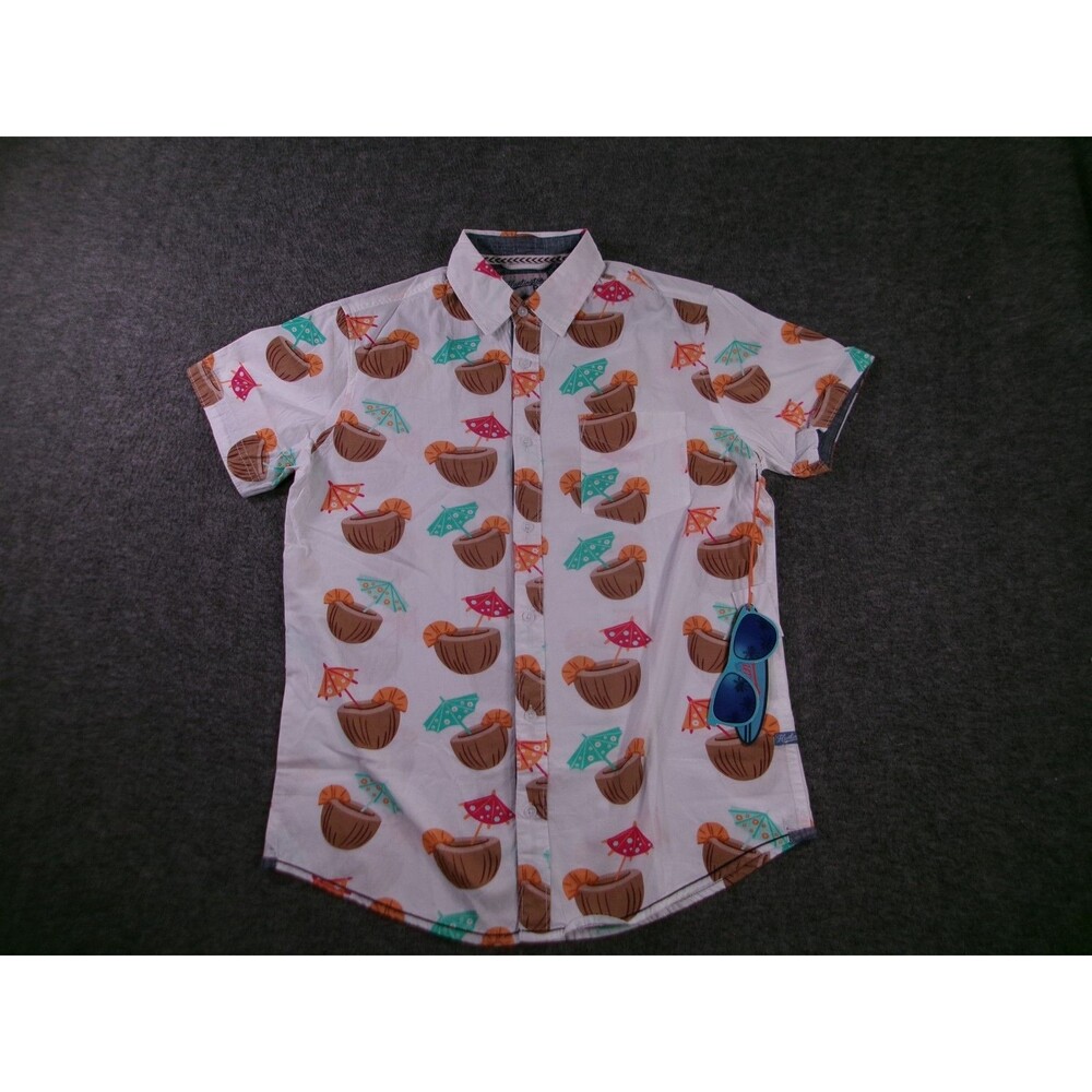 Huntington BC Shirt Men Small Pina Colada Coconut Hawaiian Aloha Tropical NEW